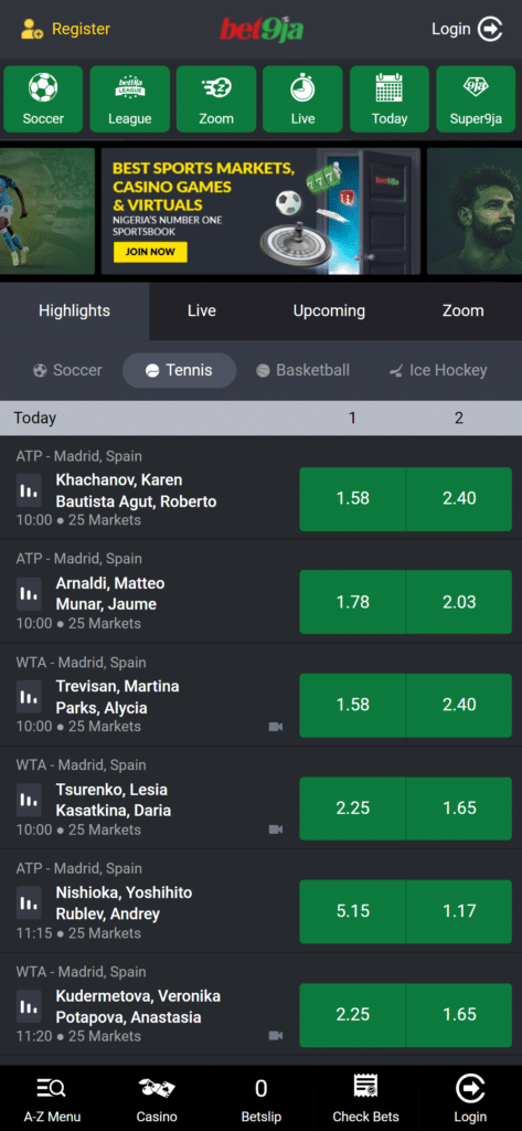 bet9ja tennis betting